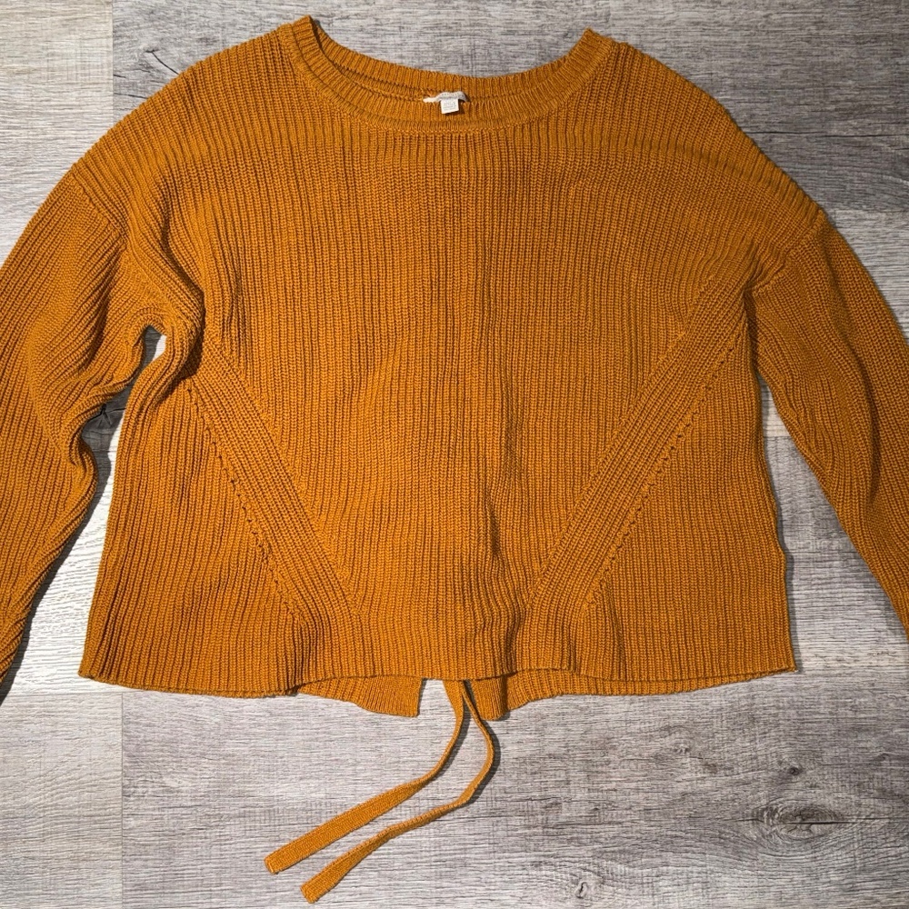 Lucky Brand size Large Burnt Orange Knit Sweater Chunky Lace up Back